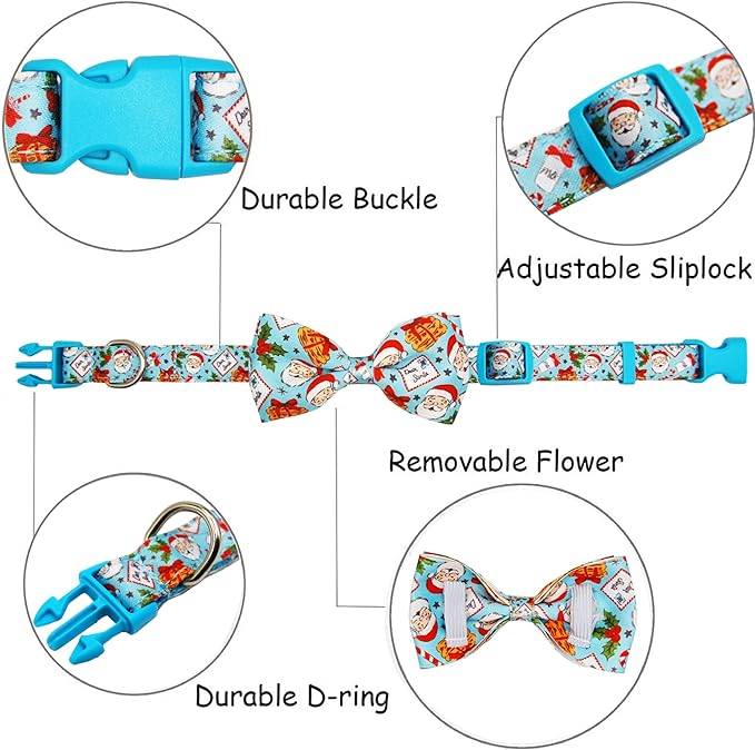 Christmas Dog Collar with Bow Tie Set, Holiday Santa Claus Pattern Pet Collar - Image 2