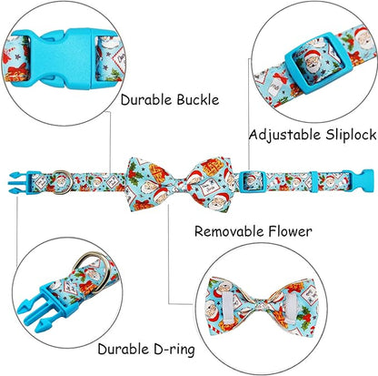 Christmas Dog Collar with Bow Tie Set, Holiday Santa Claus Pattern Pet Collar - Image 2