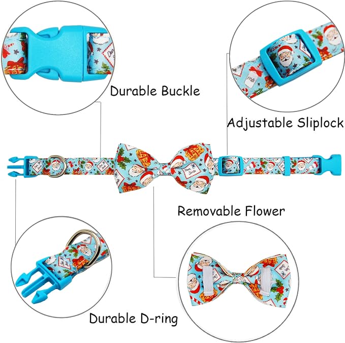Christmas Dog Collar with Bow Tie Set, Holiday Santa Claus Pattern Pet Collar - Image 2