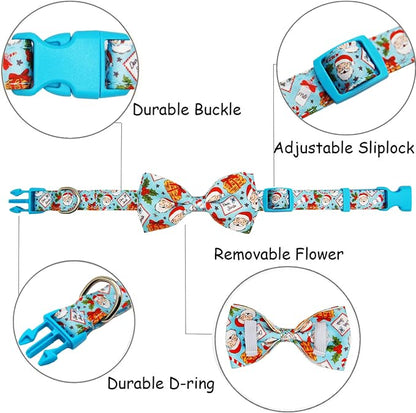 Christmas Dog Collar with Bow Tie Set, Holiday Santa Claus Pattern Pet Collar - Image 2