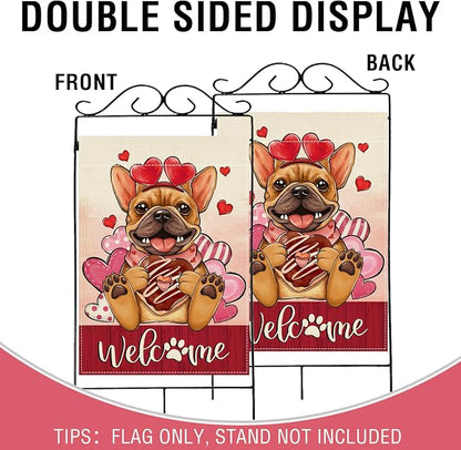 Artofy Welcome Valentines Day French Bulldog Dog Large Decorative House Flag - Image 3