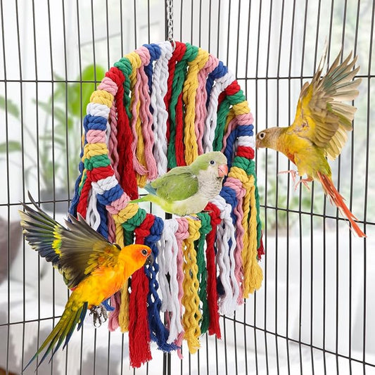 Wontee Bird Rope Chewing Toys Parrot Cage Bite Toys Colorful Hanging Ring Swing - Image 2