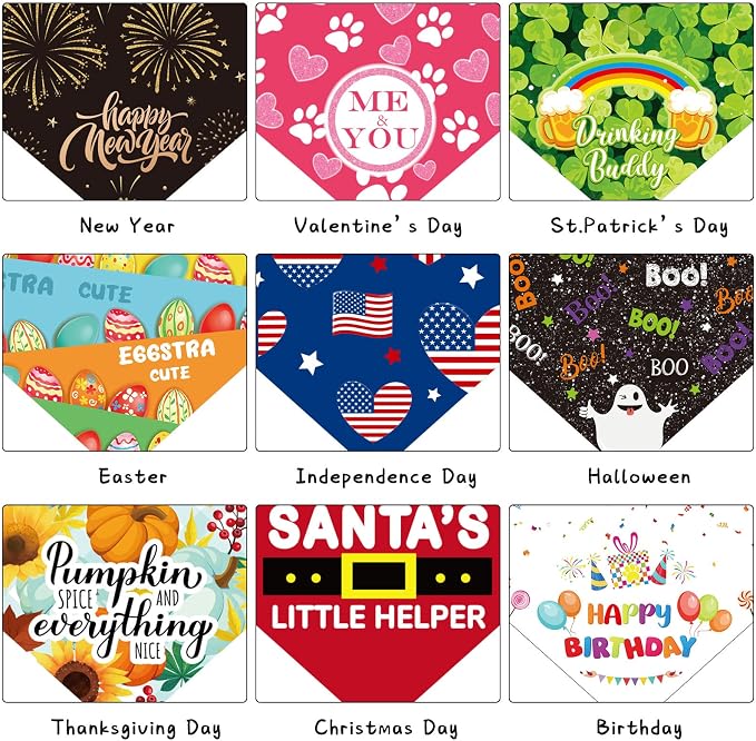Weewooday 9 Pcs Holiday Dog Bandanas St' Patrick's Day Easter Bandanas Birthday - Image 3