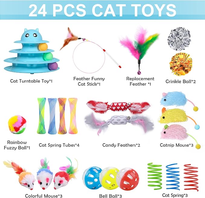 UPSKY 24 PCS Cat Toys, 3-Level Turntable Kitten Toys Set, Interactive Cat - Image 4