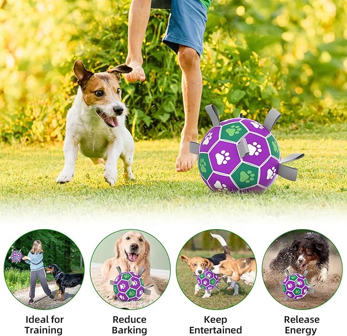 Dog Toys Soccer Ball with Nylon Strap, Puppy Birthday Gifts, Dog Outdoor Toys - Image 4