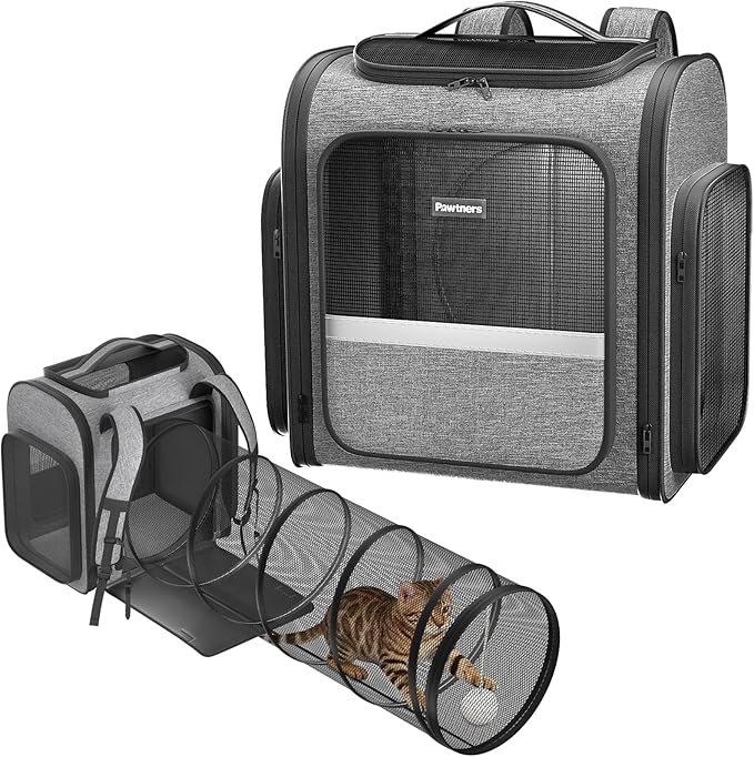 Cat Backpack with Detachable Play Tunnel, 2 in 1 Cat Tunnel Backpack Suitable by Pawtners