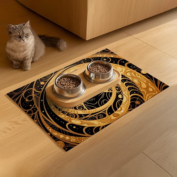 Cat Feedings Mats 20x12 inch Golden Cat Print Pet Bowl Placemat Non Slip Mat - Image 9