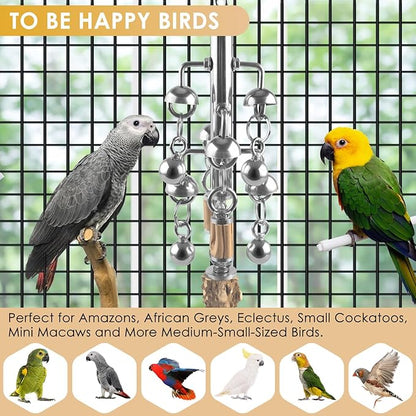 KATUMO Large Bird Toys, Natural Wooden and 304 Stainless Steel Bell Toy - Image 7