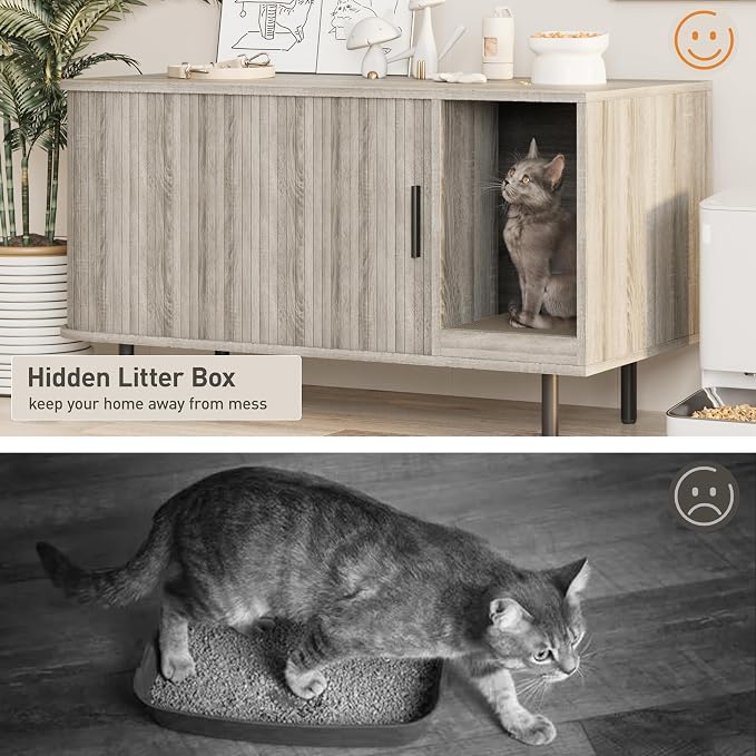 Cat Litter Box Enclosure with Cat Scratch Pad, Sliding Door, 37.4" Litter Box - Image 7