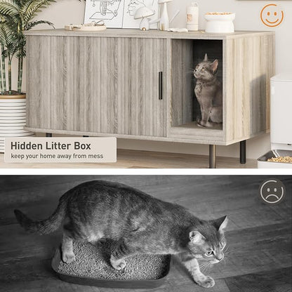 Cat Litter Box Enclosure with Cat Scratch Pad, Sliding Door, 37.4" Litter Box - Image 7