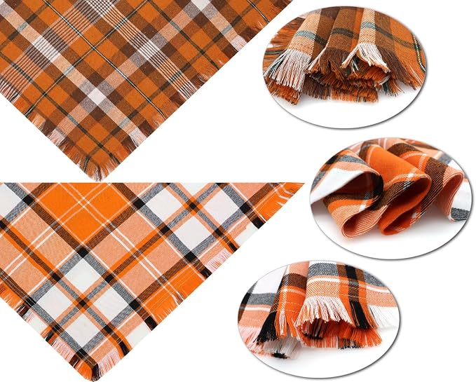 Fall Dog Bandanas, Autumn Halloween Orange Plaid Scarf, Triangle Holiday - Image 3