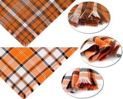 Fall Dog Bandanas, Autumn Halloween Orange Plaid Scarf, Triangle Holiday - Image 3