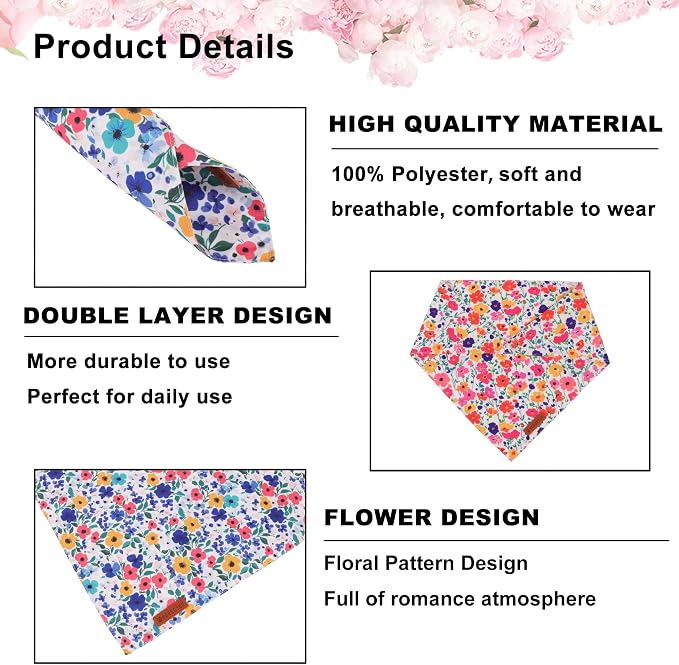 ADOGGYGO Floral Dog Bandanas 2 Pack, Reversible Cute Flower Scarf, Premium - Image 5