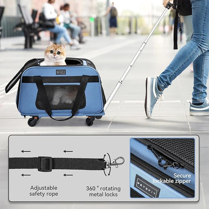 Petsfit Pet Carrier with Wheels, Rolling Cat Carrier - Image 3