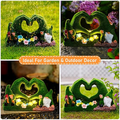 St Patricks Day Gnome Garden Gnome Statue Heart-Shaped Moss Covered Outdoor - Image 5