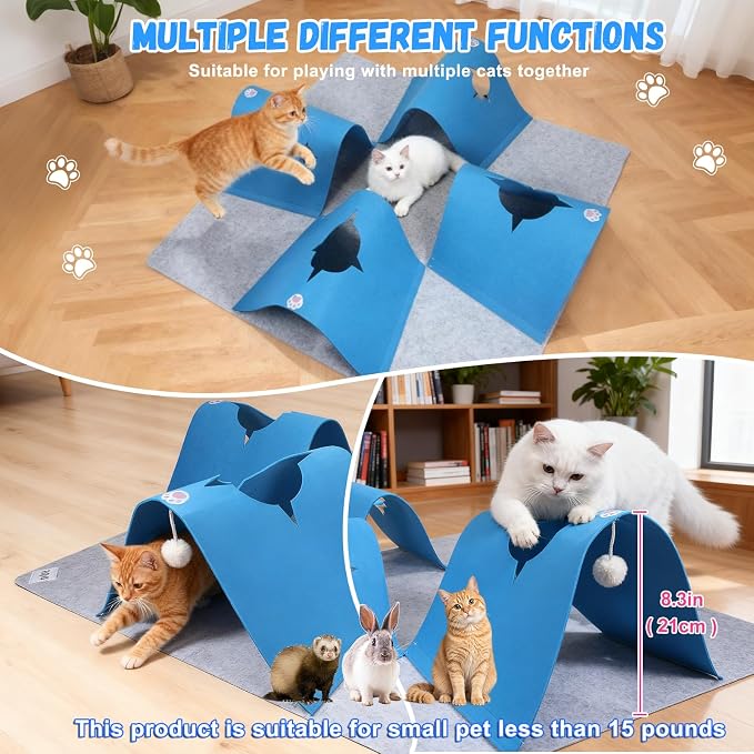Interactive Cat Tunnel Mat for Indoor Cats, 4-Way Felt Cat Cave - Image 3