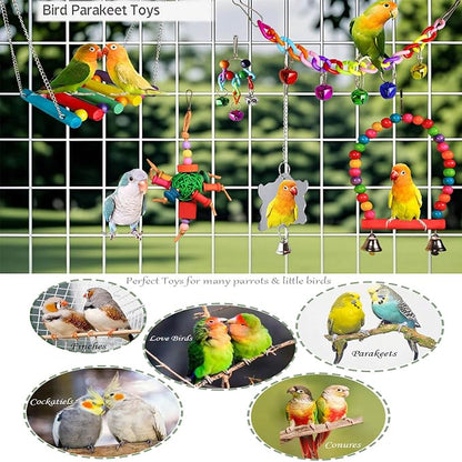 8 Pcs Parakeet Cockatiel Bird Toys, Parrots Cage Accessories Swing Wooden Perch - Image 3
