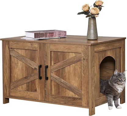 Homhedy Cat Litter Box Enclosure, Wooden Cat Washroom Furniture by Homhedy