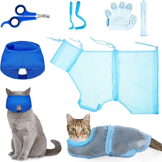Patelai 5 Pcs Cat Bathing Bag Set Cat Grooming Bag Adjustable Pet Shower Net by Patelai
