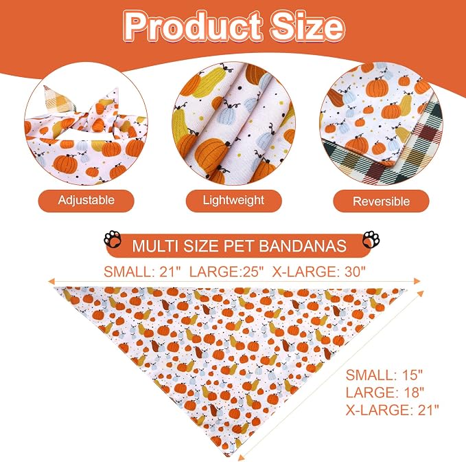 Fall Dog Bandanas Large 3PCS, 6 Pattern Thanksgiving Scarf - Image 3