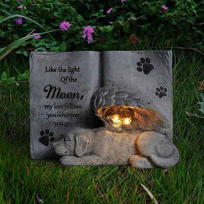Solar Dog Angel Statue, Pet Dog Memorial Stone, Dog Memorial Gifts Or Garden by Lopoti