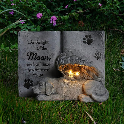 Solar Dog Angel Statue, Pet Dog Memorial Stone, Dog Memorial Gifts Or Garden by Lopoti