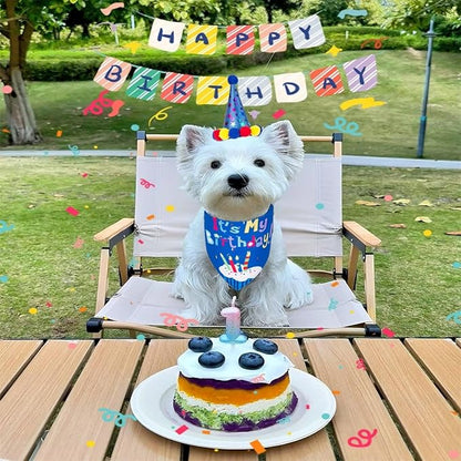 Pet Birthday Party Set, Dogs Bandana and Dog Birthday Hat - Image 2