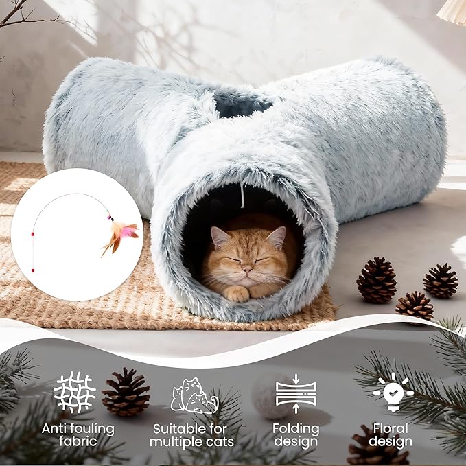 Tempcore Plush Cat Tunnel for Indoor Cats，Collapsible 3-Way Pet Tunnel Toy - Image 6