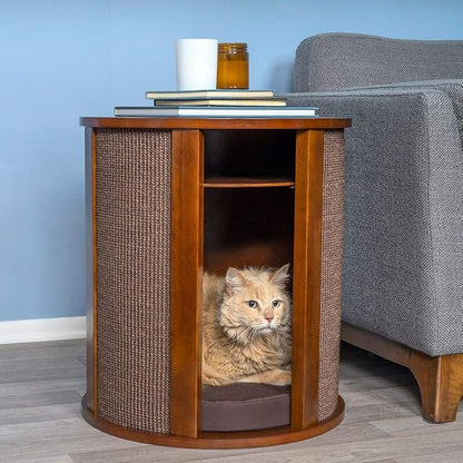 The Refined Feline Purrrrfect End Table Cat Bed Cave in Mahogany Brown by TheRefinedFeline