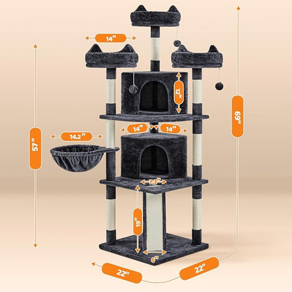 Yaheetech 68.5in Cat Tree for Large Cats, Large Condo, Stable Pet Play House - Image 9