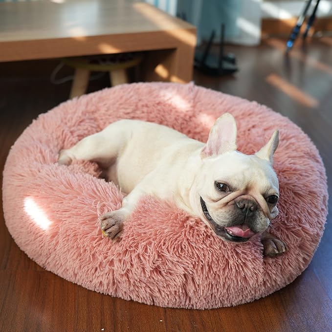 Calming Donut Dogs Beds for Small Dogs Washable, 23inch Plush Round Pet Bed for by nononfish