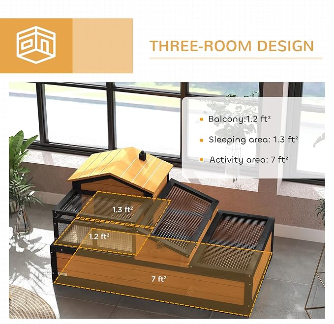 PawHut 3- Room Tortoise House Habitat - Image 3