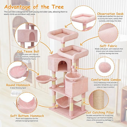 58" Cat Tree Tower for Indoor Cats, Top Perch, Dangling Ball & Cat Condo - Image 4