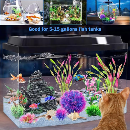 10pcs Aquarium Artificial Plastic Plants Decorations and Rock Cave Decor Set - Image 5