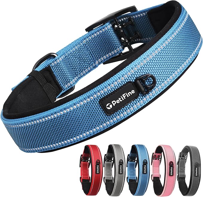 PetiFine Dog Collar for Large Dogs, Neoprene Padded and Adjustable, Reflective by PetiFine