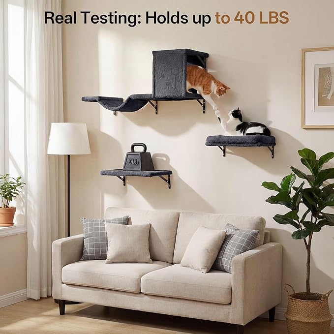 MEWANG 5-in-1 Cat Wall Shelves: Cat Climbing Furniture - Image 5