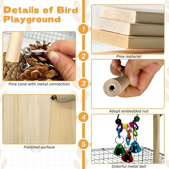 PINVNBY 3 PCS Wooden Small Bird Playground - Image 5