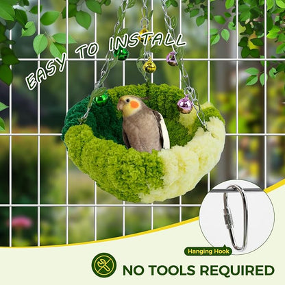 Bird Nest with Bell for Cage, Plush Hanging Bird Bed for Parakeet Indoor & - Image 3