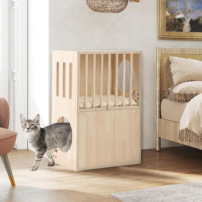 Tangkula 2-Tier Luxury Wood Cat House, Wooden Kitten Cage Condo - Image 4