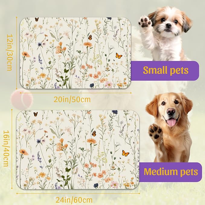 Vintage Wildflowers Herbs Pet Feeding Mat, Absorbent Bowl Pad, Quick Dry - Image 2
