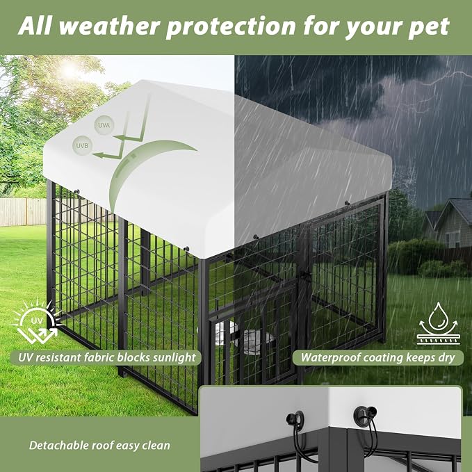 LOVMOR Outdoor Dog Kennel with Roof, Heavy Duty Steel Dog Run Enclosure - Image 3