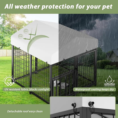 LOVMOR Outdoor Dog Kennel with Roof, Heavy Duty Steel Dog Run Enclosure - Image 3