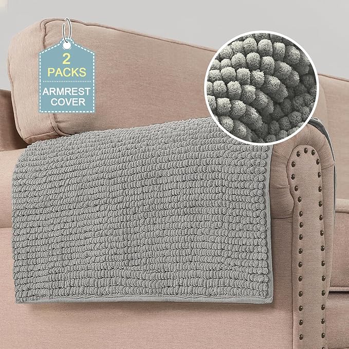H.VERSAILTEX Plush Chenille Couch Armrest Cover 2 Packs Thick and Soft Sofa by HVERSAILTEX