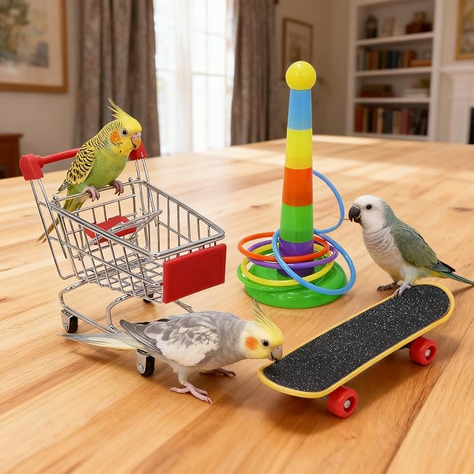 Wontee Bird Toys Mini Shopping Cart Skateboard Ring Toy - Image 2