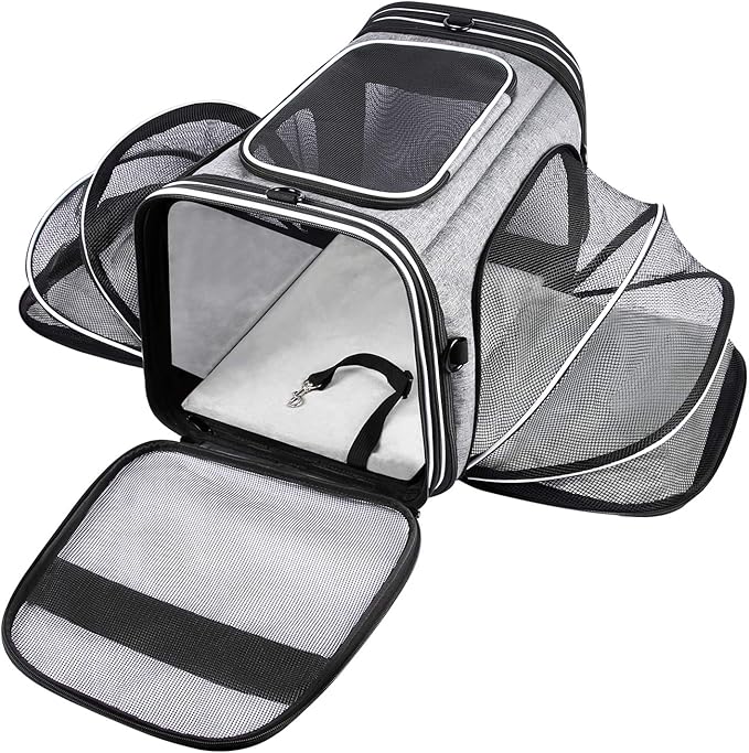 TSA Airline Approved Soft Sided Pet Carrier Top Loading 4 Side Expandable Large by MASKEYON