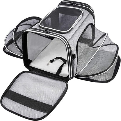 TSA Airline Approved Soft Sided Pet Carrier Top Loading 4 Side Expandable Large by MASKEYON