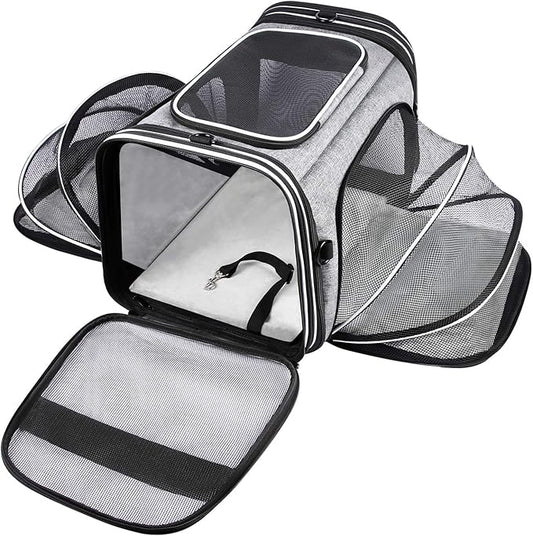 TSA Airline Approved Soft Sided Pet Carrier Top Loading 4 Side Expandable Large by MASKEYON