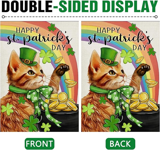 Dyrenson Happy St Patricks Day Orange Cat 28 x 40 House Flag Double Sided - Image 3