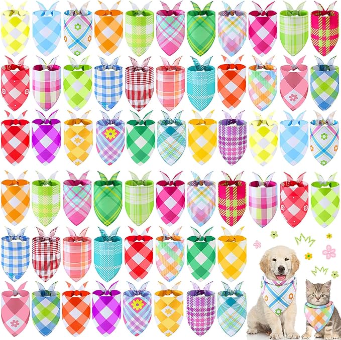 Sweetude 60 Pcs Spring Plaid Dog Bandanas Bulk Spring Pet Scarf Bibs Adjustable by Sweetude