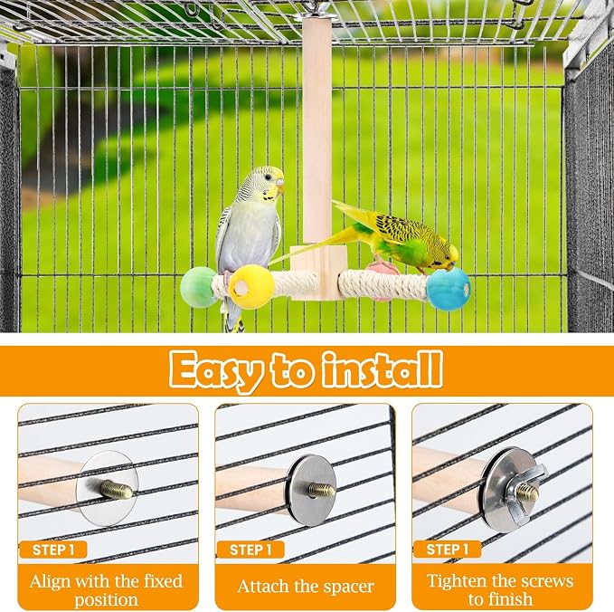 Rotating Bird Perches Toy, Interactive Spinning Parrot Parakeet Toys, Wooden - Image 7